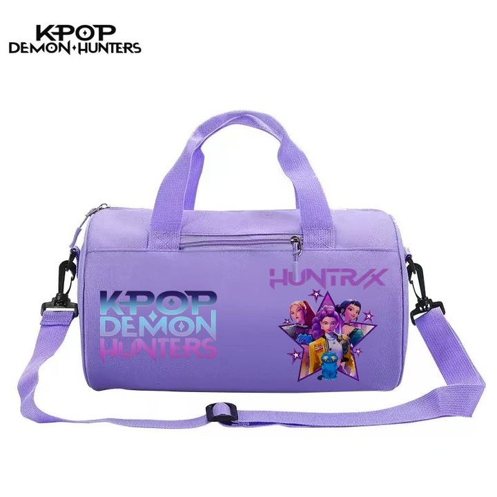 Geanta sport cilindrica KPOP Witcher Girls, imprimeu desen animat, 32x19cm, mov