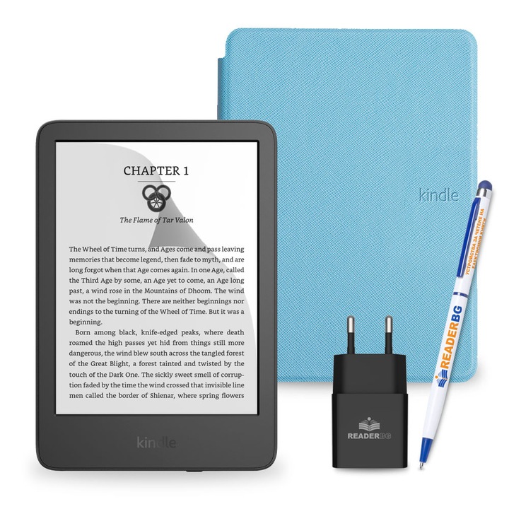 Комплект eBook четец Amazon Kindle 2024 Black, Светлосин, 4 части