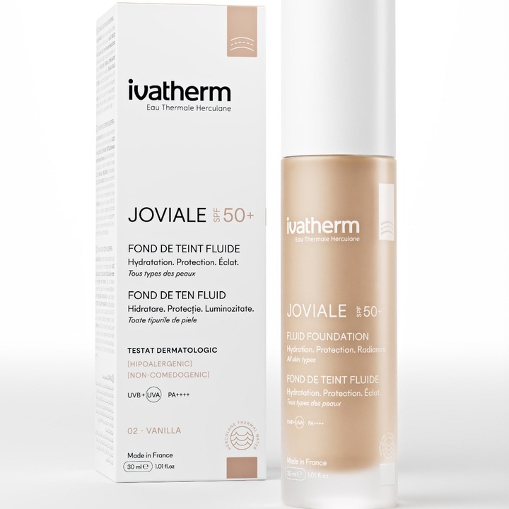 Fond de ten fluid SPF50+ JOVIALE Ivatherm 02-Vanilla, 30 ml