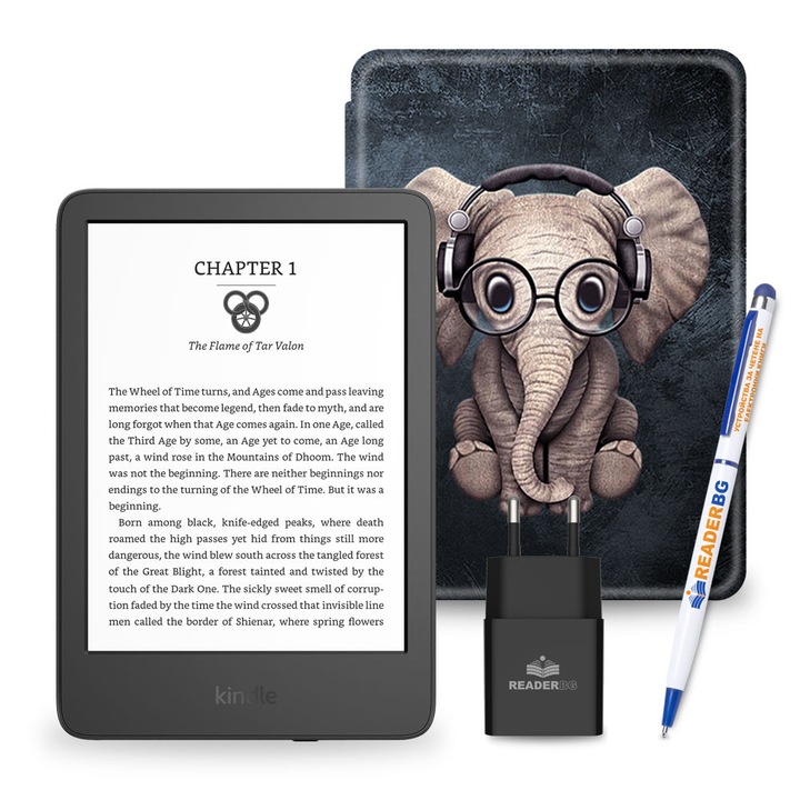 Комплект eBook четец Amazon Kindle 2024 Black, Слонче, 4 части