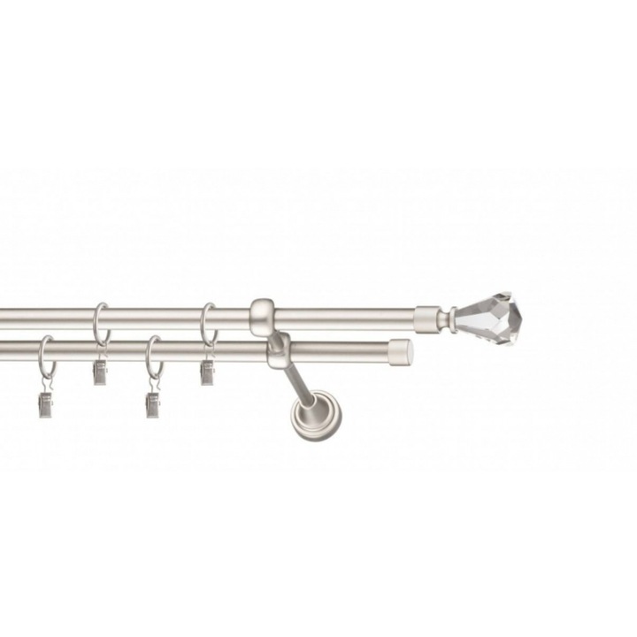 galerie metal 16/16 mm AMERIKA dubla, crom-mat, 160 cm, capete NASHVILLE