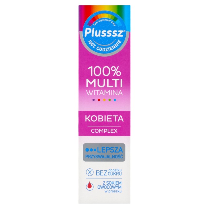 Supliment dietetic Plusssz multi-vitamine complex femei 86 g (set 20 x 4,3 g), fara zahar, cu coenzima Q10, aroma zmeura & portocala