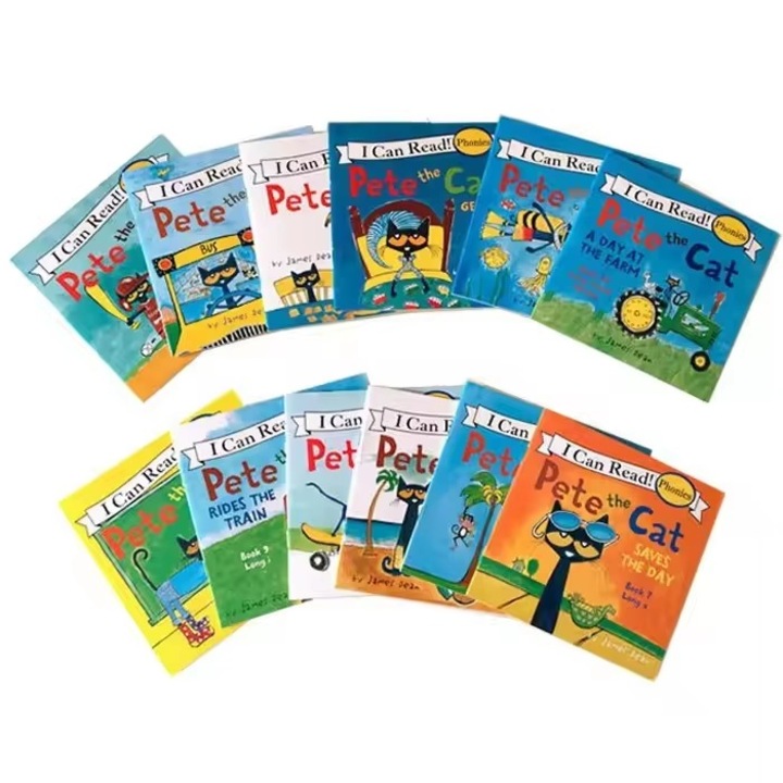 Set de 12 carti pentru copii Pete the Cat, dimensiune 13x13cm, 3-6 ani