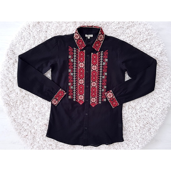 Férfi fekete ing, Ionut, gombokkal és gallérral, 100% pamut, 3XL
