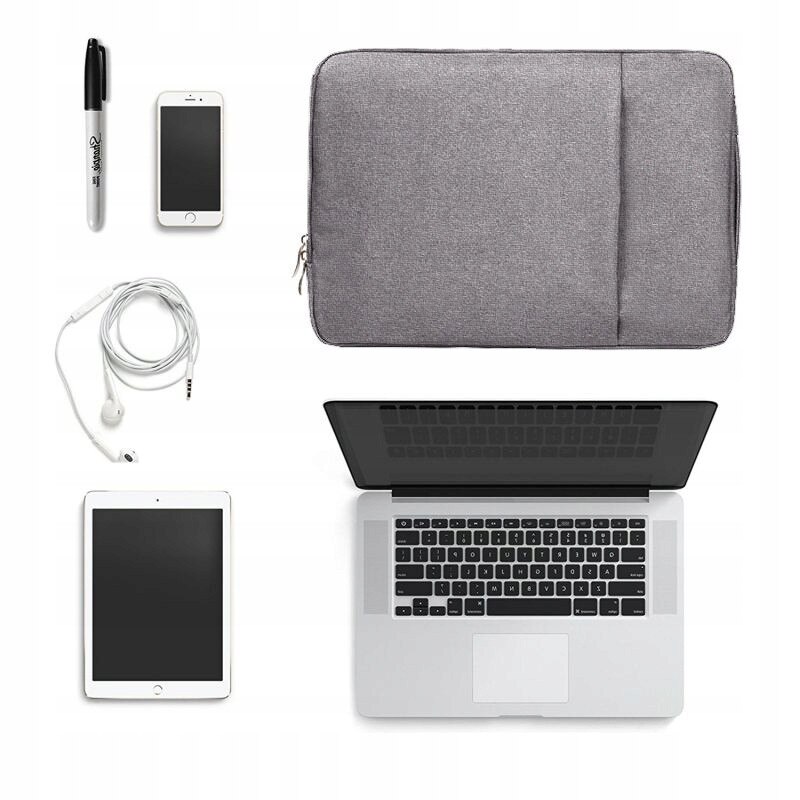 Husa denim protectie premium pentru laptop, gri, 13.6 inch
