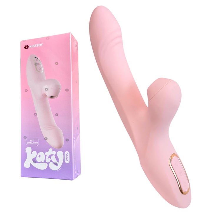 Многофункционален вибратор Katy Max 3 в 1, За стимулиране на клитора и G-точка, 9 режима на вибрация, 3 нива на засмукване, 3 скорости на въртене, Силикон, Водоустойчив, Магнитно зареждане, 23,4 см