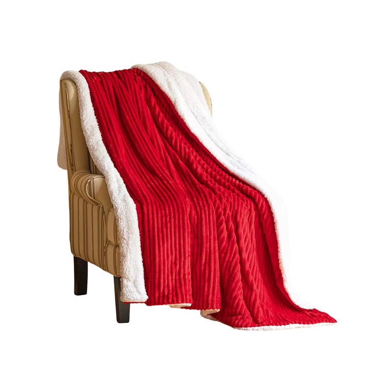 Patura MIULEE roz, 125x150 cm, din poliester, design modern, cu dubla fata