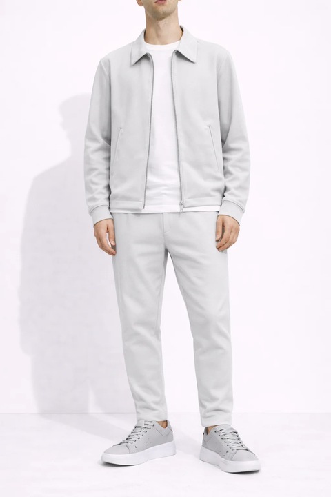 Compleu Casual Gri Barbati – Jacheta cu Fermoar si Pantaloni Casual, Gri