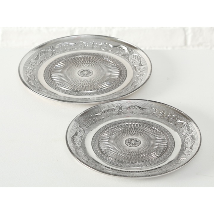 Set 2 farfurii decorative din sticla, HANIPOL, transparent, detalii subtile