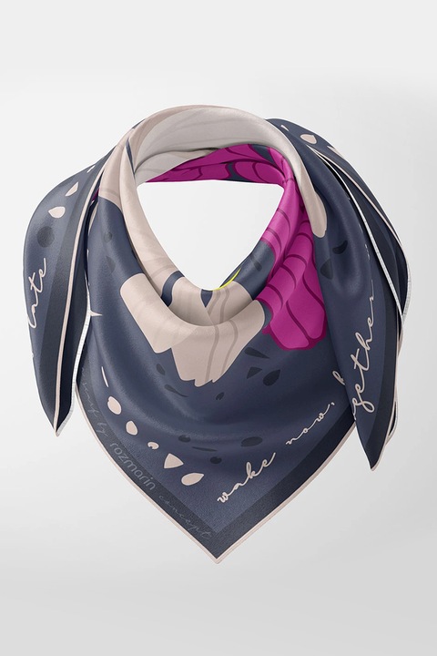 ROZMARIN CONCEPT, Esarfa de matase cu model, Albastru inchis, Maro taupe, Galben sofran