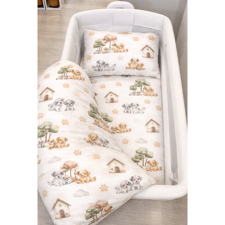 Спален комплект за мини кошара кученца, Galix, 100% висококачествен памук 5части