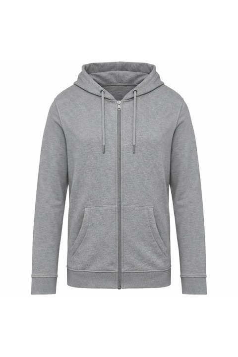 Hanorac unisex cu gluga si fermoar, 350 g/m², bumbac organic, gluga cu snur, material fleece, Native Spirit - NS402, Gri