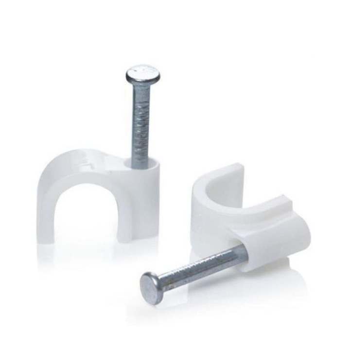 Cleme cui fixare cablu alb 6mm, set 100b