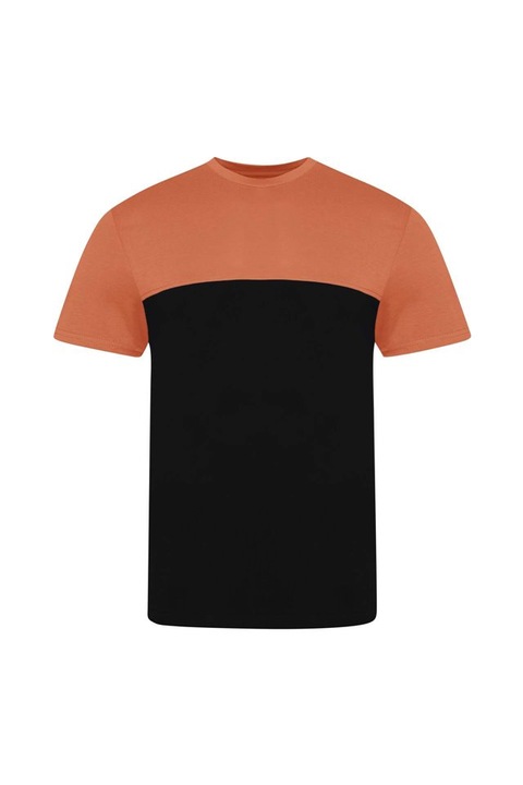 Tricou unisex, bumbac ringspun, maneca scurta, panouri contrastante, Just Ts JT110, Black, Mango Tango, M