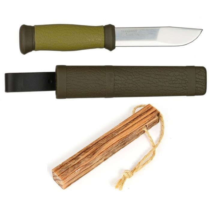 Set Cutit Morakniv bushcraft, inox, verde, Iasca Tinder-on-a-Rope