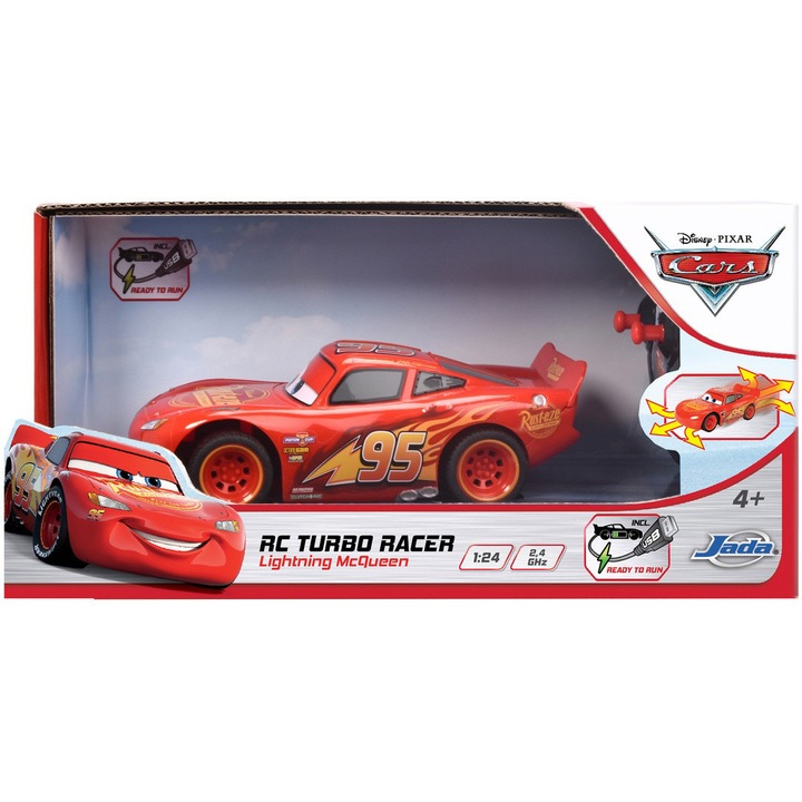 Masinuta Disney Cars RC - Turbo Racer, Lightning McQueen, 1:24