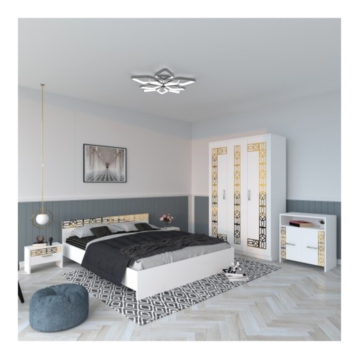 Set dormitor CELA cu pat 120x200, dulap, noptieră, comodă, alb