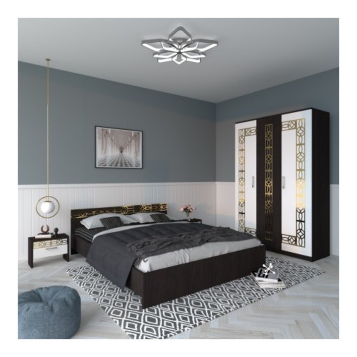 Set dormitor CELA EVA WENGE, pat 120x200cm, dulap 124x187x50cm, noptieră 48x32x35cm