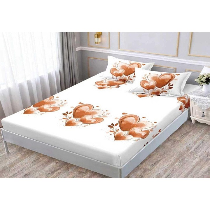 Set husă finet cu elastic pentru pat dublu, 2 fețe de pernă, 180x200cm, bumbac ranforce, multicolor