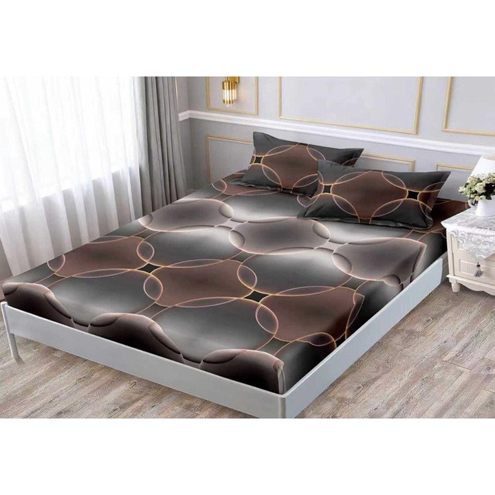 Set husa pat dublu cu elastic și 2 fete perna, finet, 180x200cm, bumbac ranforce