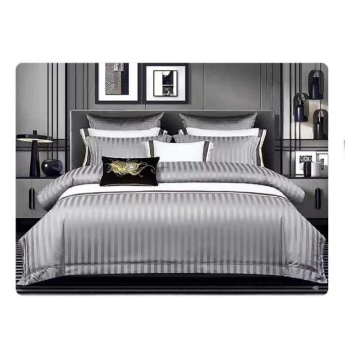 Lenjerie de pat, 6 piese, damasc finet, gri, 220x230cm