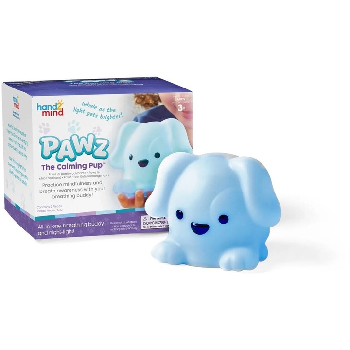 Jucărie educativă, hand2mind, Pawz, catelusul calmant, lumini colorate, set cu cablu USB, 14.9x13.2x3.4cm