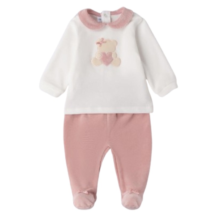 Compleu bebe fete Minibanda din chenille cu bluza si pantaloni cu botosei