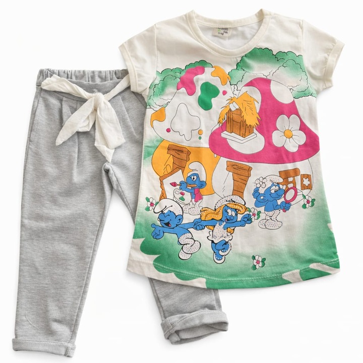 Compleu bumbac 2 piese fete, gri, 98 CM