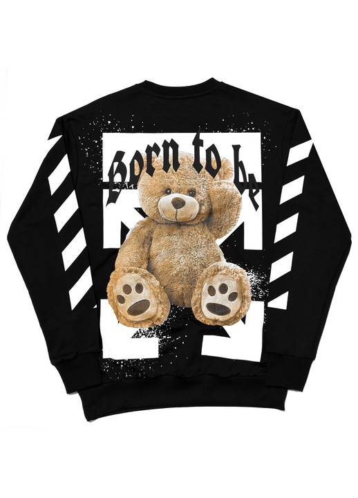 Fekete Oversize Férfi Pulóver – Bear Teddy Born To Print Streetwear, Fekete