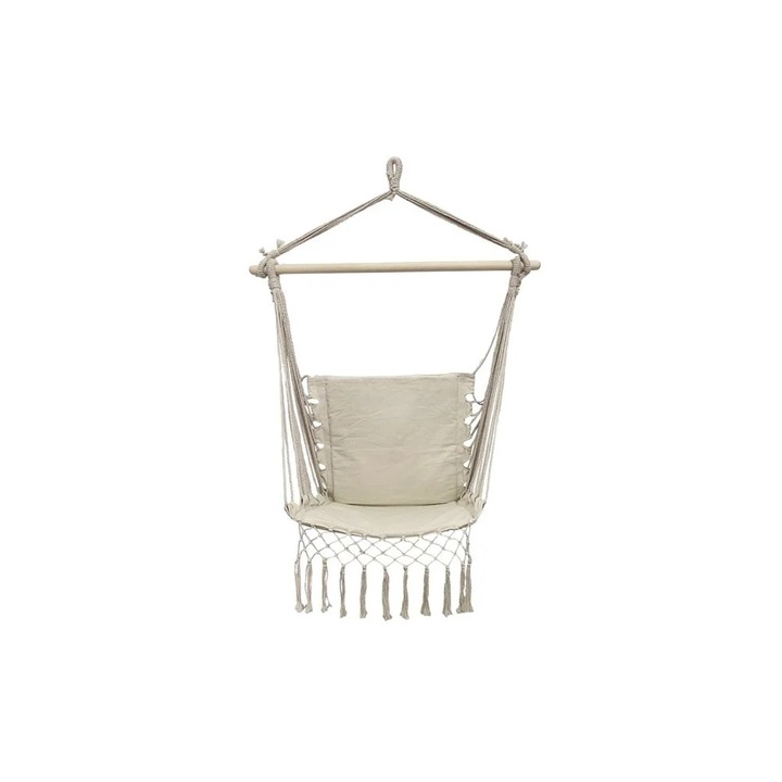 Scaun Leagan Suspendabil Bej cu Spatar & Macrameu 100x50x110cm