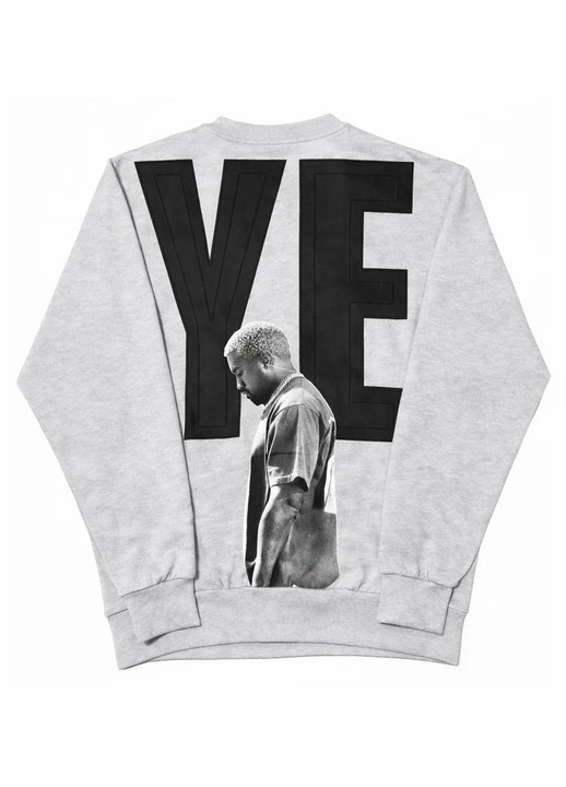 Bluza Oversize Barbati YE Kanye West Print – Alb, Negru, Gri Streetwear - XXL, Gray
