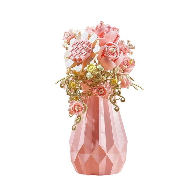 Set de constructie - buchete de flori, puzzle cu plante in ghiveci, multicolor, A67