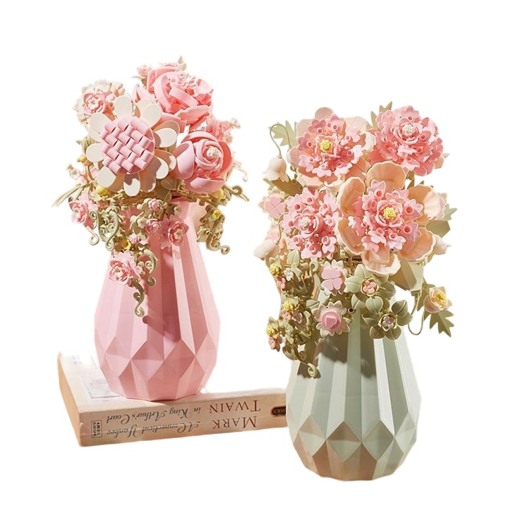 Set de constructie - buchete de flori, puzzle cu plante in ghiveci, multicolor, A78