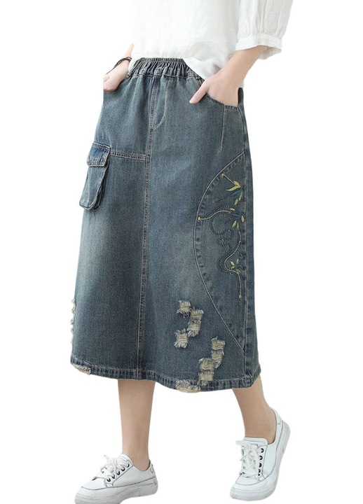 Fusta, albastru deschis, lungime midi, din denim