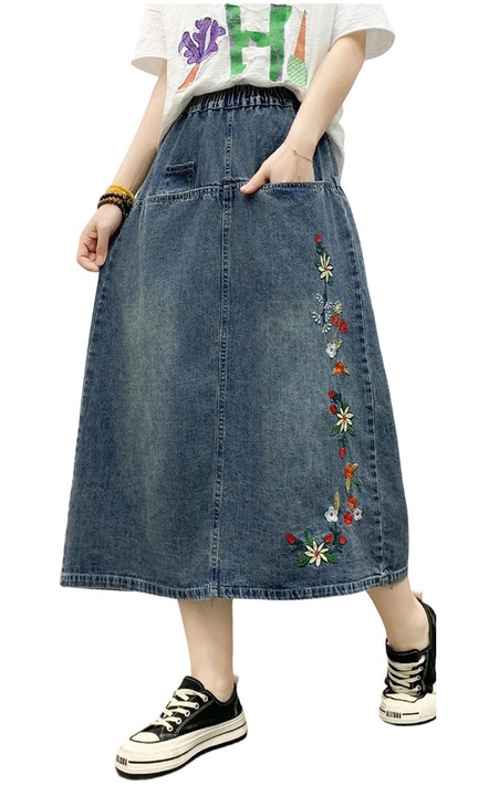 Fusta dama din denim, lunga, talie inalta, din poliester