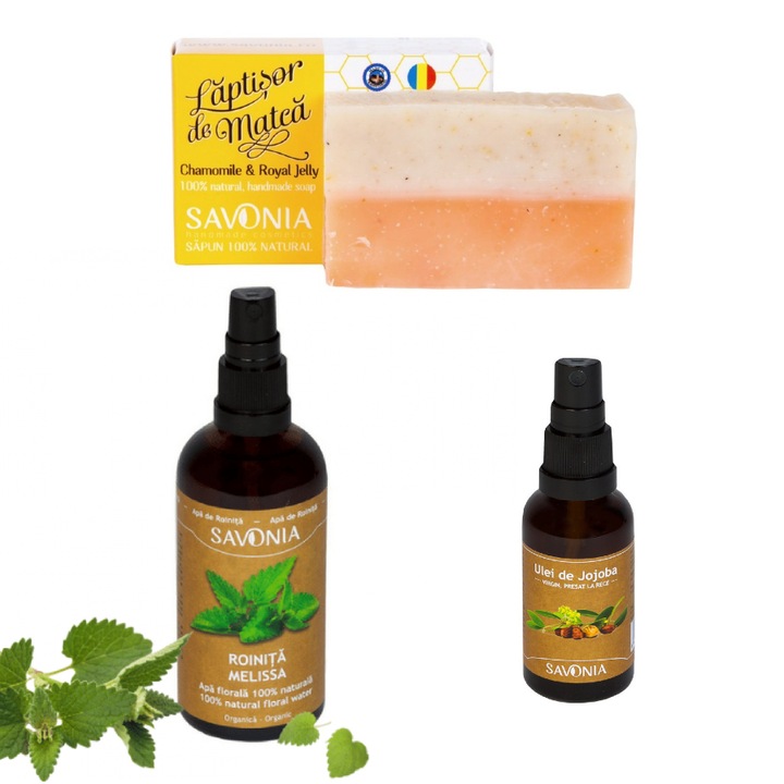 Savonia Finom Rituálé Csomag, Kamilla és Méhpempő Természetes Szappan 90g, Jojoba Olaj 30ml, Citromfű Virágvíz 100ml