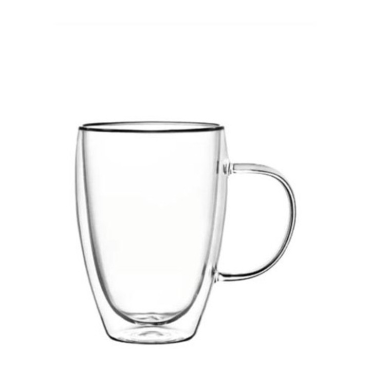 Set 2 pahare pentru ceai si cafea cu perete dublu termoizolant, sticla borosilicata, Hera, 350 ml