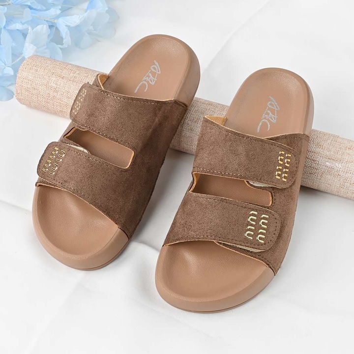 Papuci Casual De Dama, Din piele intoarsa ecologica, PD1093, Maro 41