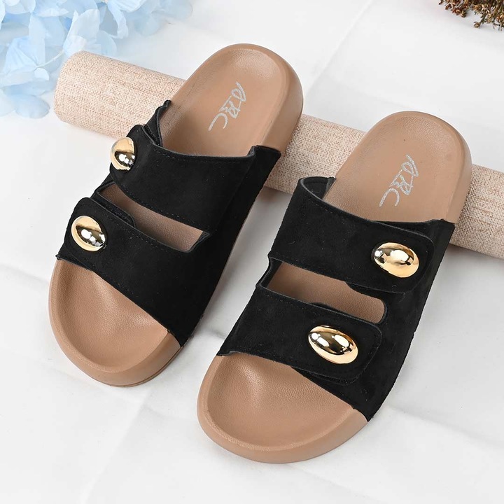 Papuci Casual De Dama, Din piele intoarsa ecologica, PD1092, Negru, 39