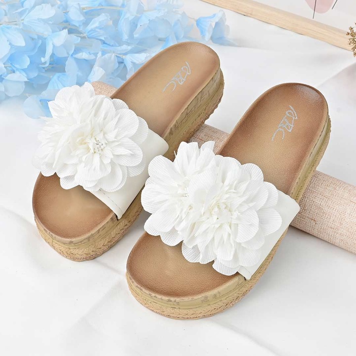 Papuci Casual De Dama, Din piele intoarsa ecologica, PD1089, Alb, 38