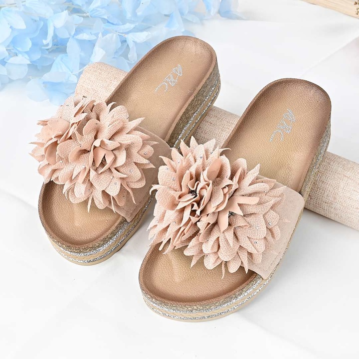 Papuci Casual De Dama, Din piele intoarsa ecologica, PD1090, Roz, 41