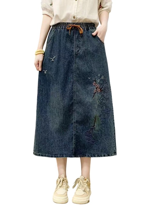 Rochie midi, din denim, talie elastica