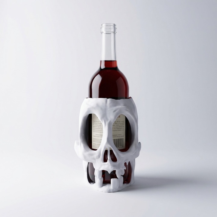 Díszdoboz tartó koponyával, fehér, PLA műanyag, 14 cm