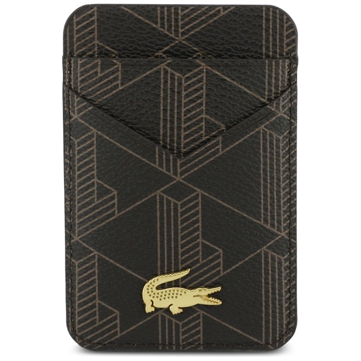 Portofel magnetic Lacoste PVC Blend, Compatibil MagSafe, Maro