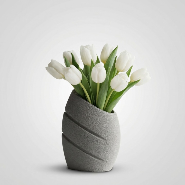 Vaza Decorativa cu Linii Diagonale, Gri, Plastic PLA, 24 cm