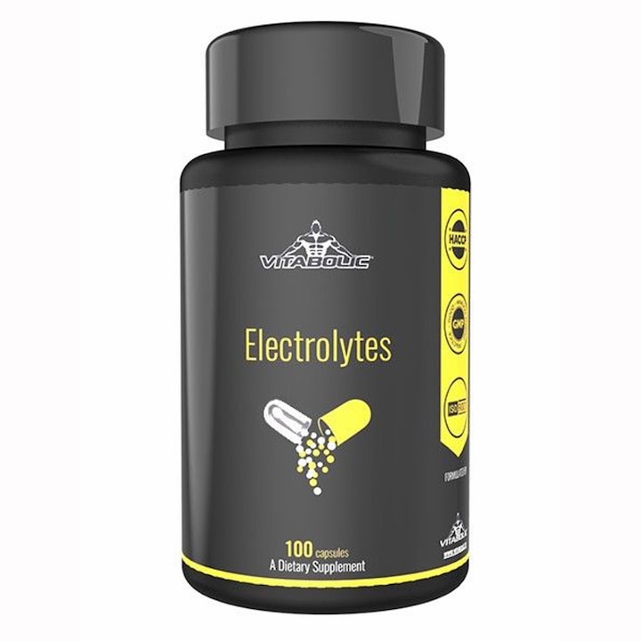 Complex de electroliti Electrolytes, Vitabolic, 90 capsule, (sodiu, potasiu, magneziu, calciu) pentru hidratare, echilibru electrolitic si functionare musculara normala