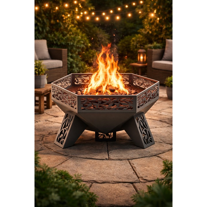 Focar decorativ hexagonal „Natura” – Otel 3 mm CNC Dinulescu Metal Art