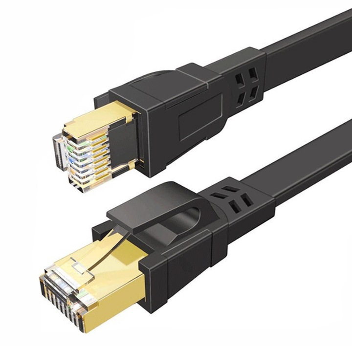 FooFoony Cablu de retea CAT8, cablu LAN/WLAN cu conector RJ45 placat cu aur, mare viteza 40Gbps, 2000MHz, S/FTP rezistent la intemperii si UV pentru Router/Modem/Router de gaming, 5m, negru