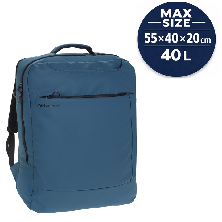 Rucsac mare de calatorie Diplomat, 55x40x20 cm, 40 L, poliester impermeabil, 1 kg, 17 inch, BF211, albastru