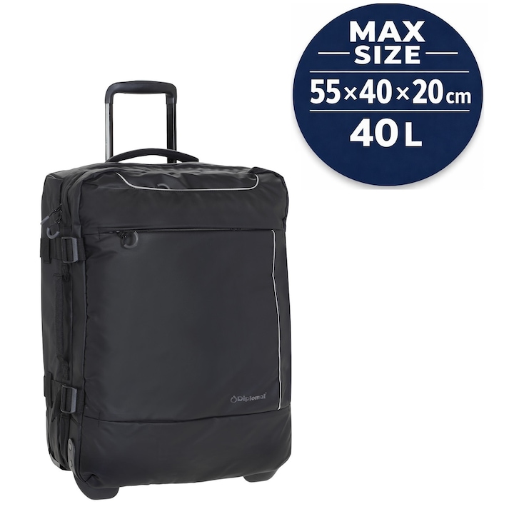Rucsac cu role Diplomat, 55x40x20 cm, 40 L, poliester impermeabil, BF211, negru